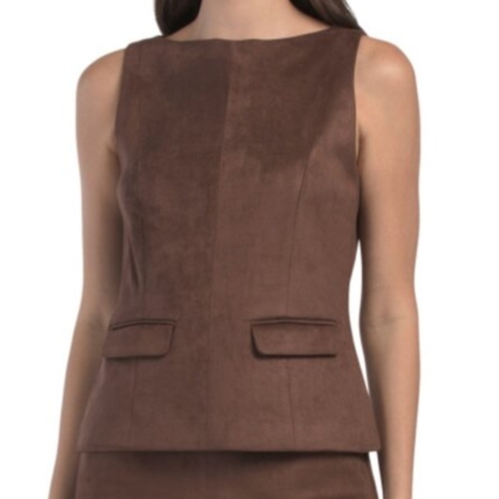 NWT Christian Lacroix Women's (Size 6) Brown Suede Zip-Back Sleeveless Top/Vest - Picture 9 of 12